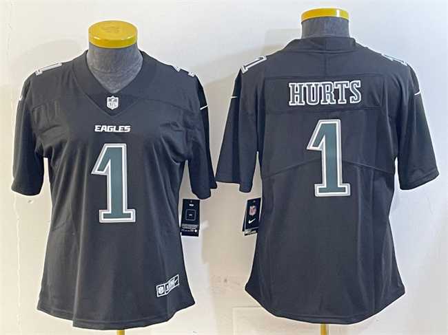 Womens Philadelphia Eagles #1 Jalen Hurts Black Fashion Vapor Untouchable Limited Stitched Jersey